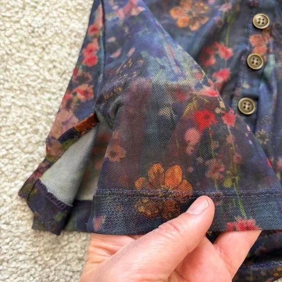 Natural Life Carina Mesh Top Womens S Blue Floral Cottage Whimsigoth Fairy Witch - Picture 5 of 9